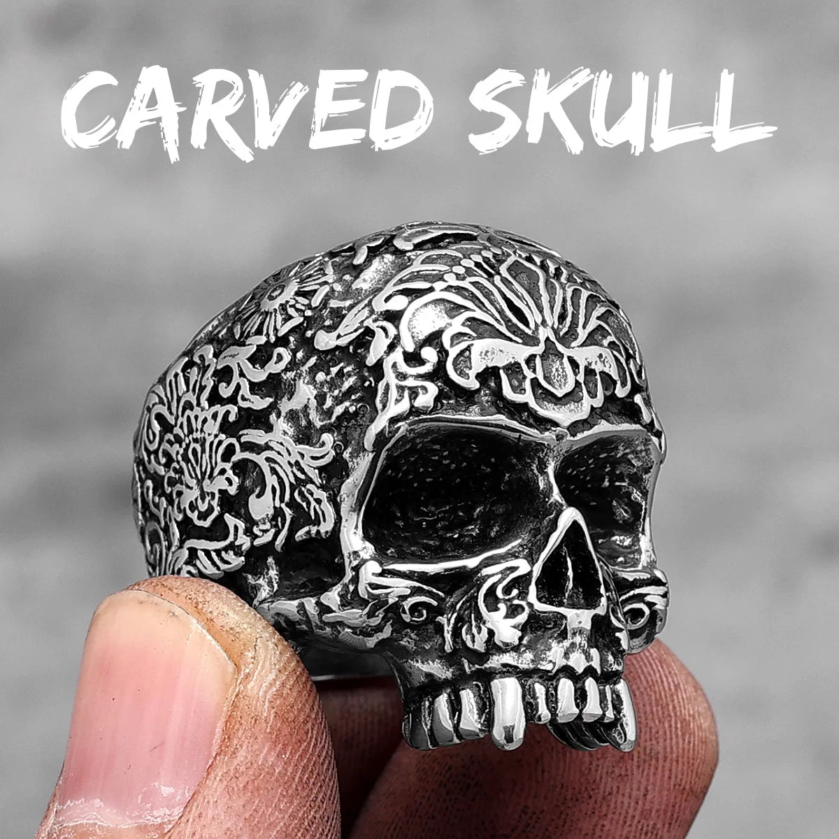 Vintage Carved Skull Stainless Steel Mens Rings Punk Gothic Halloween for Male Boyfriend Biker Jewelry Creativity Gift Wholesale