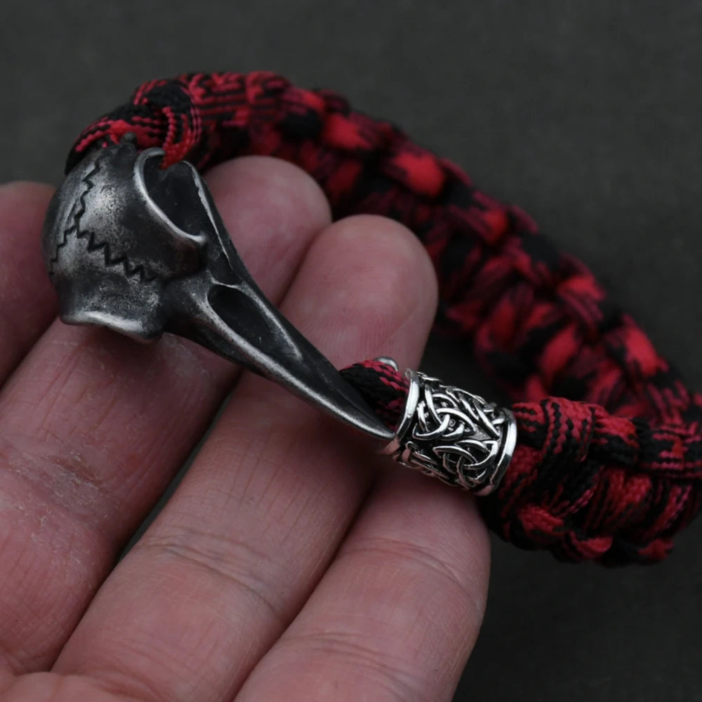 Wicca Skull Rune Bead Bracelet Odin Raven Stainless Steel Viking Bracelet Men Slavic Jewelry Vikings Accessories Vikingos Bangle
