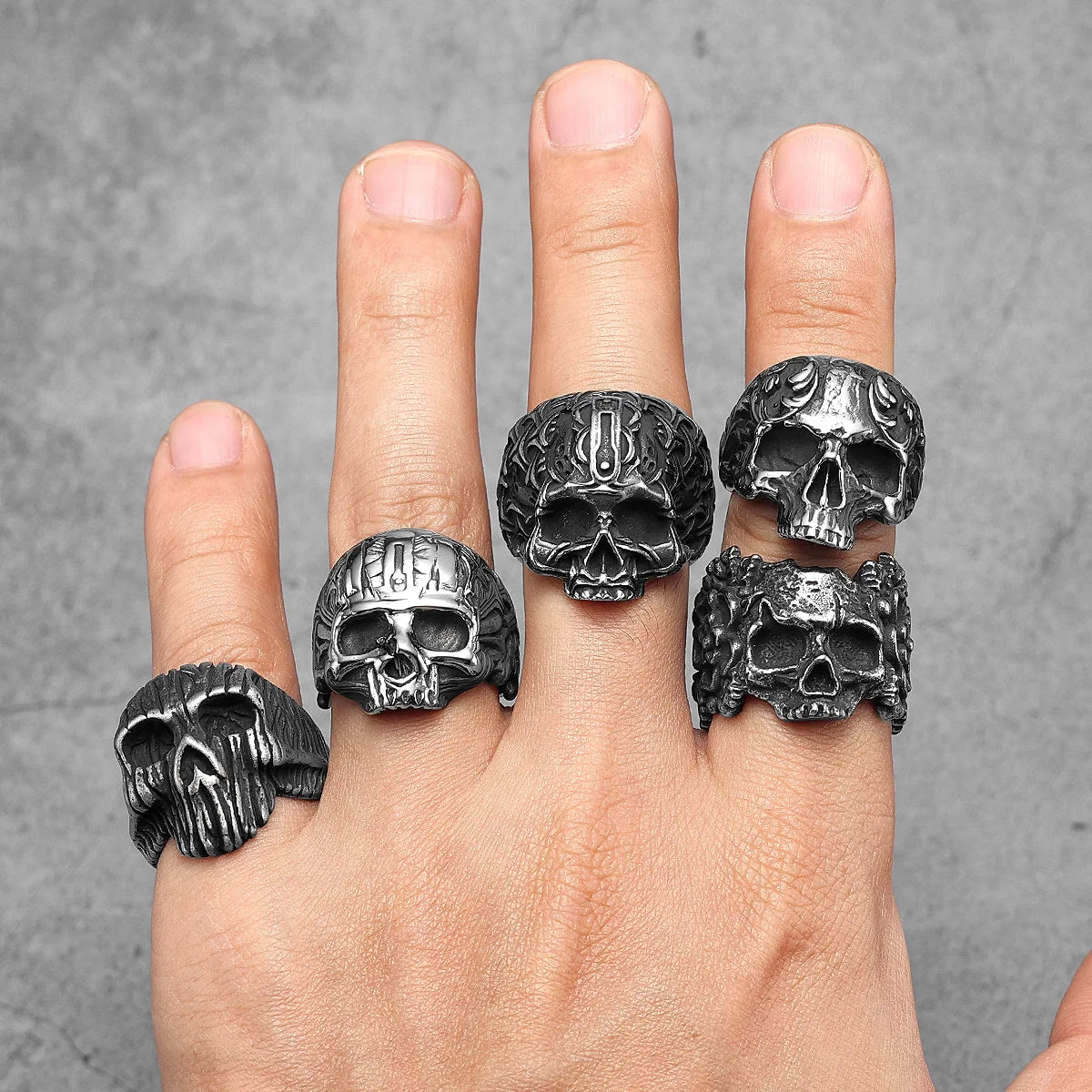 Weave Skull Men Rings Stainless Steel Women Jewelry Punk Rock Vintage Black Gothic Aesthetic Fashion Accessories Gift Wholesale