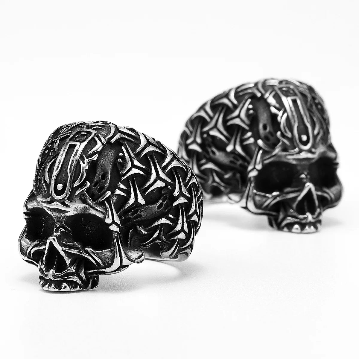 Weave Skull Men Rings Stainless Steel Women Jewelry Punk Rock Vintage Black Gothic Aesthetic Fashion Accessories Gift Wholesale