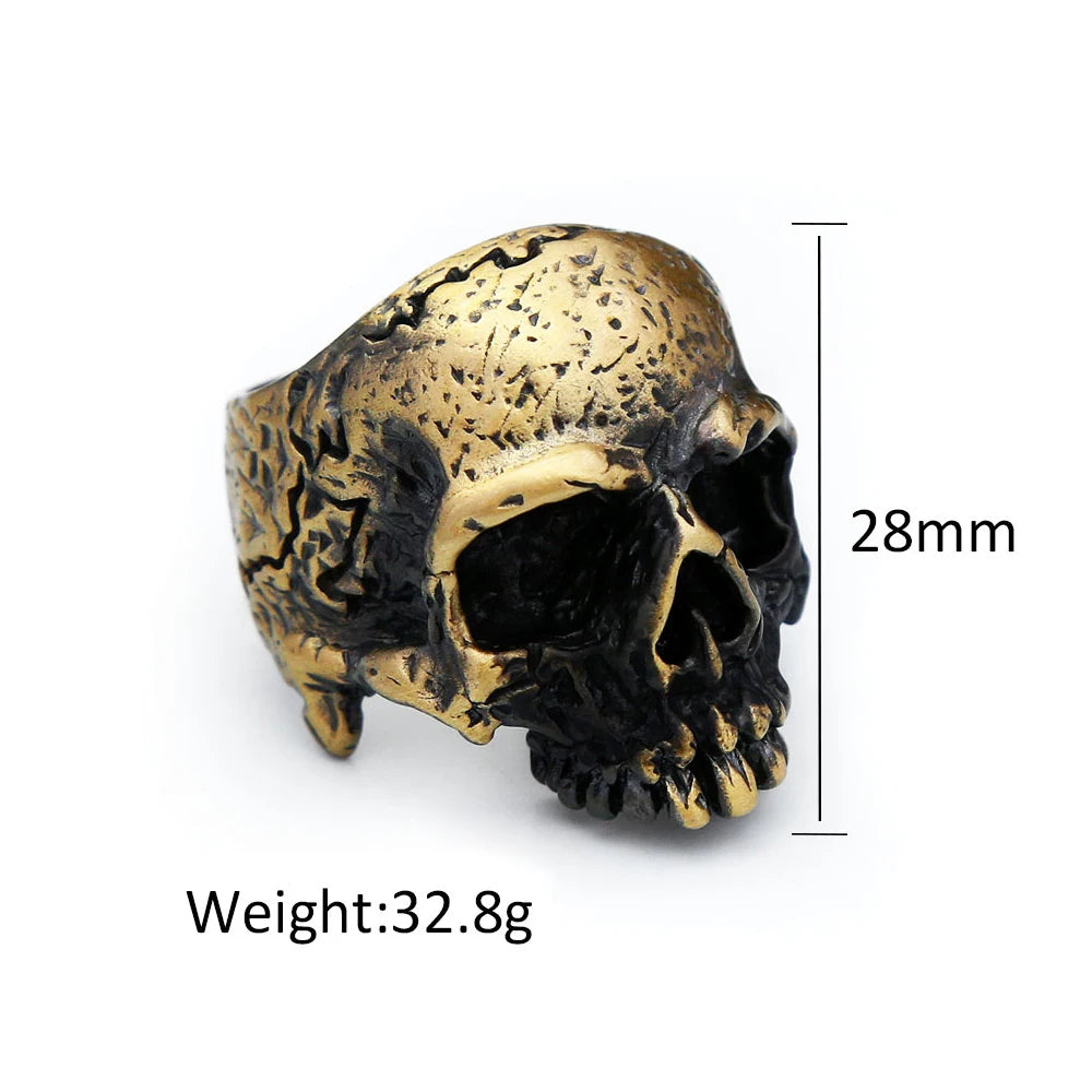 Gothic Punk Brass Skull Rings Hip Hop Rock Vintage Personality Skeleton Ring For Men Women Locomotive Biker Jewelry Dropshipping