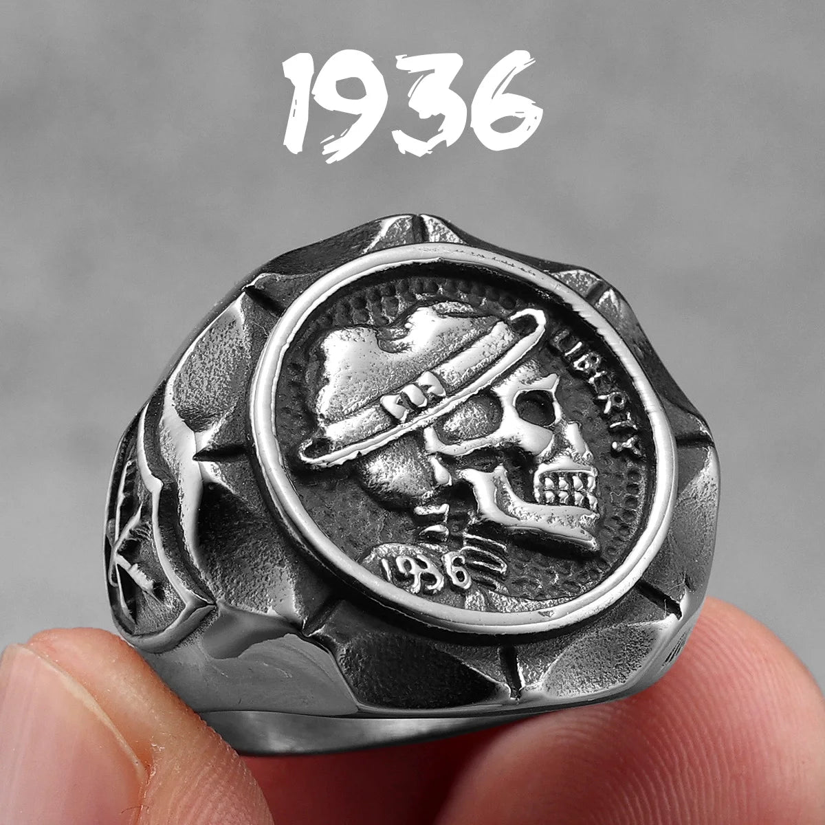 1936 Retro Stylish Skull Men Rings Stainless Steel Women Jewelry Punk Retro New In Rock Fashion Accessories Gift Wholesale