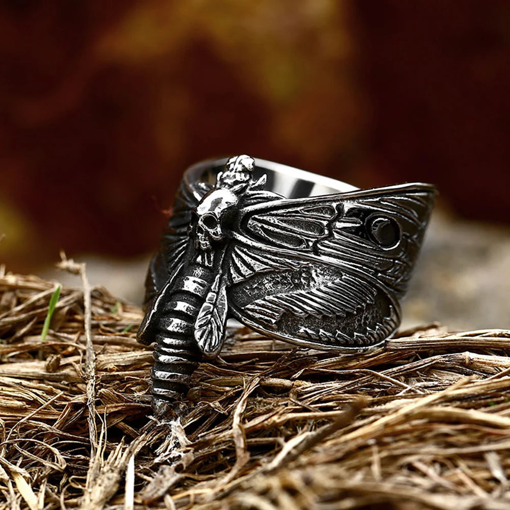 Gothic Fashion Butterfly Skull Rings For Men Women Stainless Steel Punk Vintage Moth Ring Biker Animal Jewelry Gift Dropshipping
