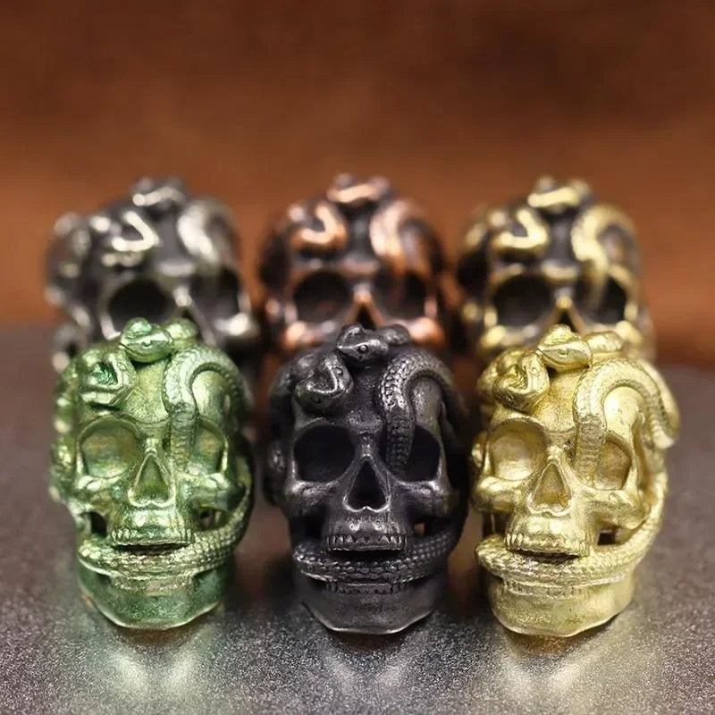 Double Snake Skull Head Brass Knife Bead EDC Outdoor DIY Paracord Accessories Woven Lanyard Pendant Jewelry Punk Bracelet Charms