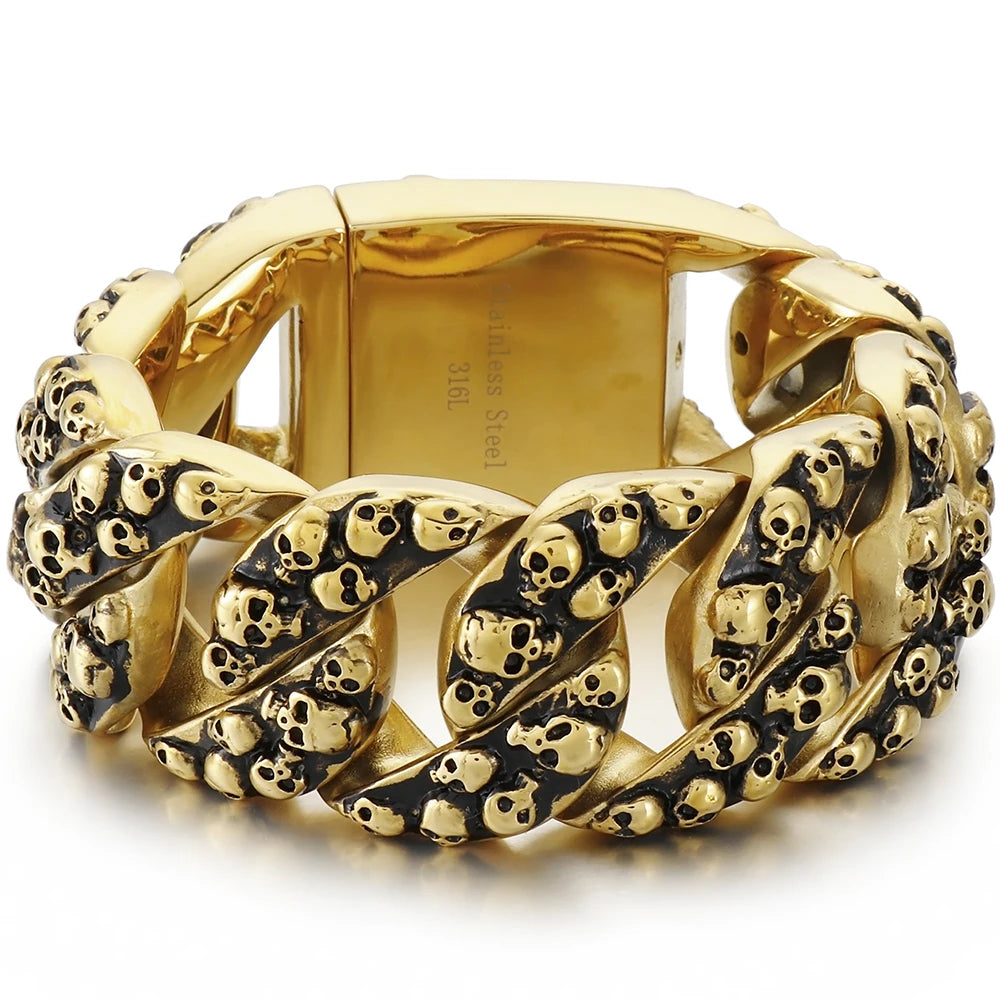 Gothic Skull Head Curb Chain Bracelets for Men Steampunk Bikers Skeleton Jewelry Massive Stainless Steel Men's Bracelet Dropship