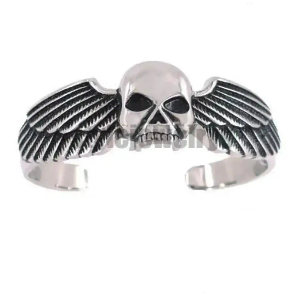 Vintage Ghost Skull Bones Biker Cuff Bracelet Stainless Steel Jewelry Gothic Feather Wing Norse Viking Wolf Men Bangle SJB0362A