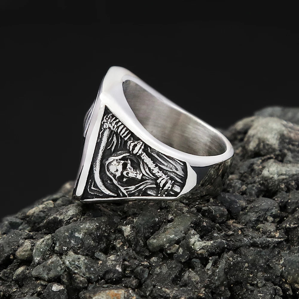 Vintage Stainless Steel Death Sickle Skull Rings For Men Punk Hip Hop Domineering Skull Ring Party Biker Jewelry Gifts Wholesale