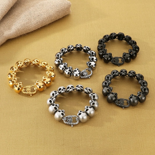 24mm Skull Charm Bracelet Men Stainless Steel 316L Punk Jewelry
