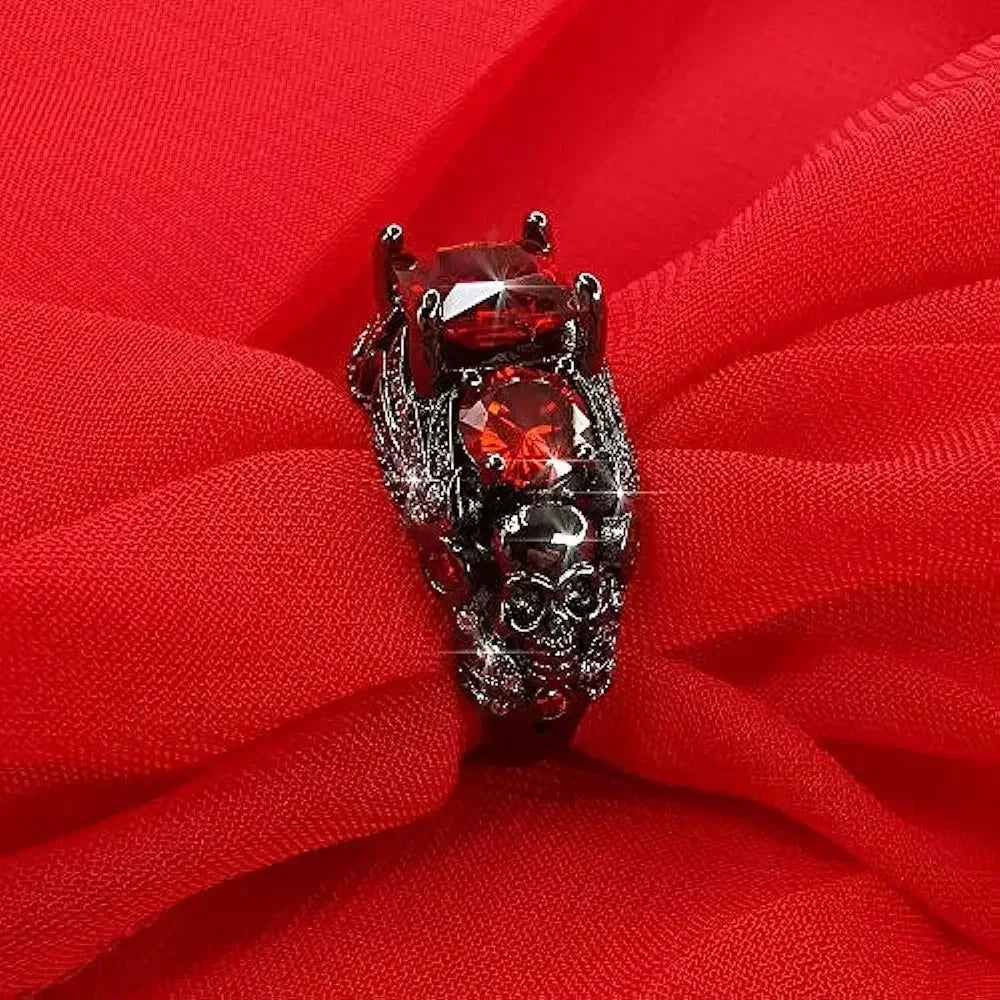 Gothic Jewelry Purple Red Black Crystal Unique Black Skull Rings for Women Halloween Christmas Gifts