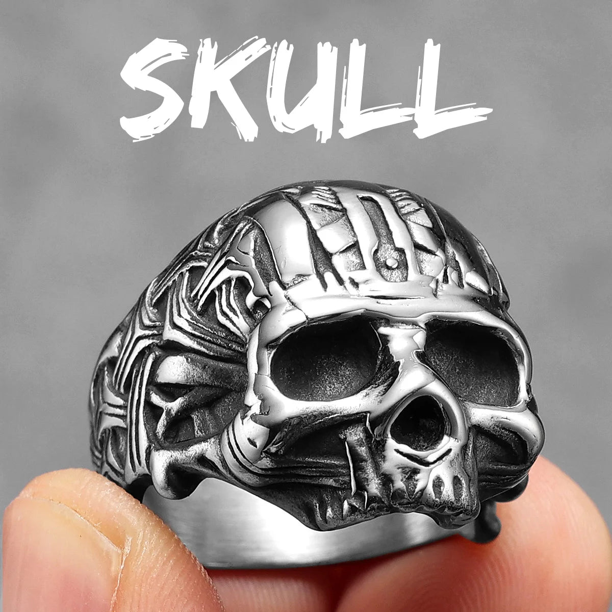 Weave Skull Men Rings Stainless Steel Women Jewelry Punk Rock Vintage Black Gothic Aesthetic Fashion Accessories Gift Wholesale