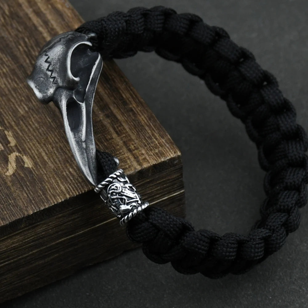 Wicca Skull Rune Bead Bracelet Odin Raven Stainless Steel Viking Bracelet Men Slavic Jewelry Vikings Accessories Vikingos Bangle