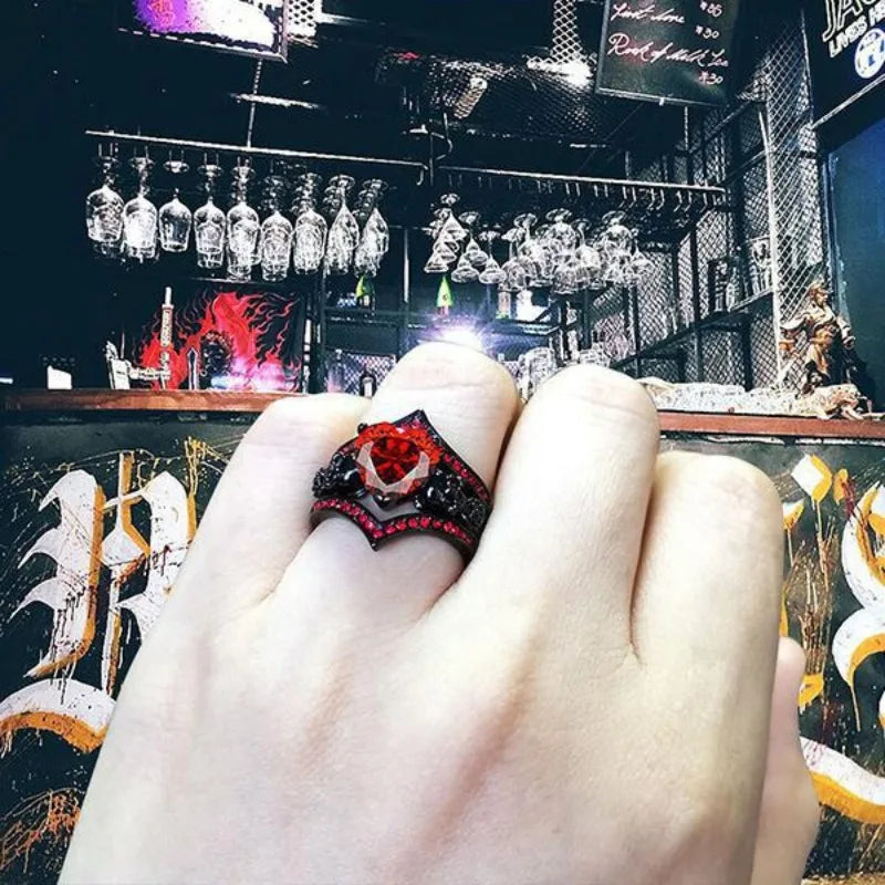 Gothic Style Rings Plated Inlaid Heart Shape Zircon Horror Skull On The Band Black / Red / Purple Just Pick One Halloween Decor