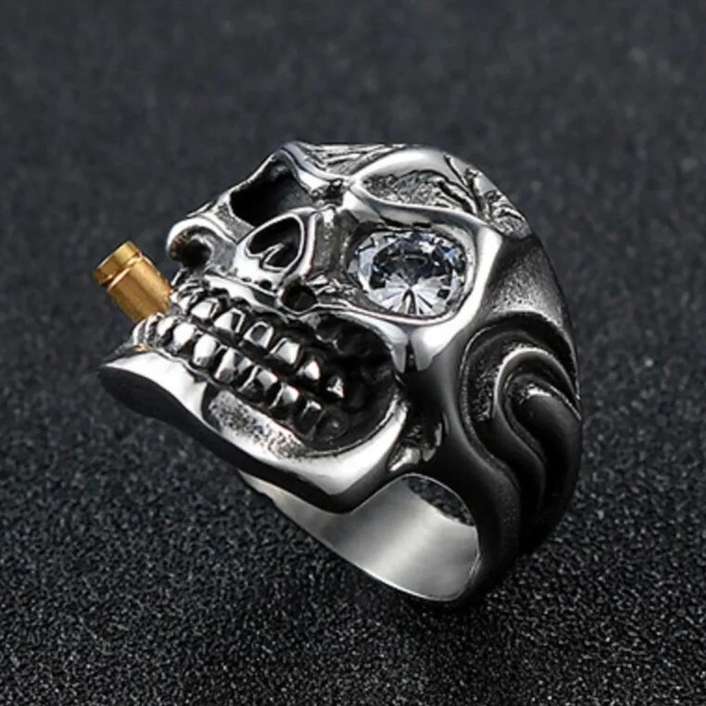 Punk Jewellery 316L Stainless Steel Men Ring Vintage Viking Skeleton Finger Band Rings With Crystal Eye Men's Jewelry Wholesale