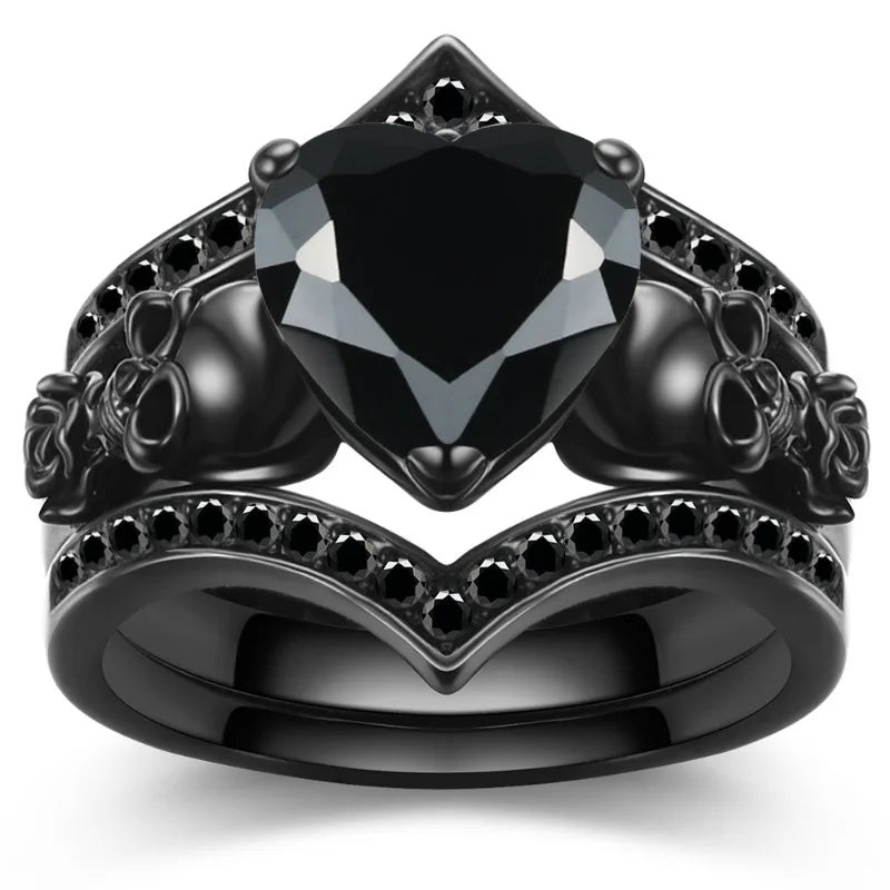 Gothic Style Rings Plated Inlaid Heart Shape Zircon Horror Skull On The Band Black / Red / Purple Just Pick One Halloween Decor