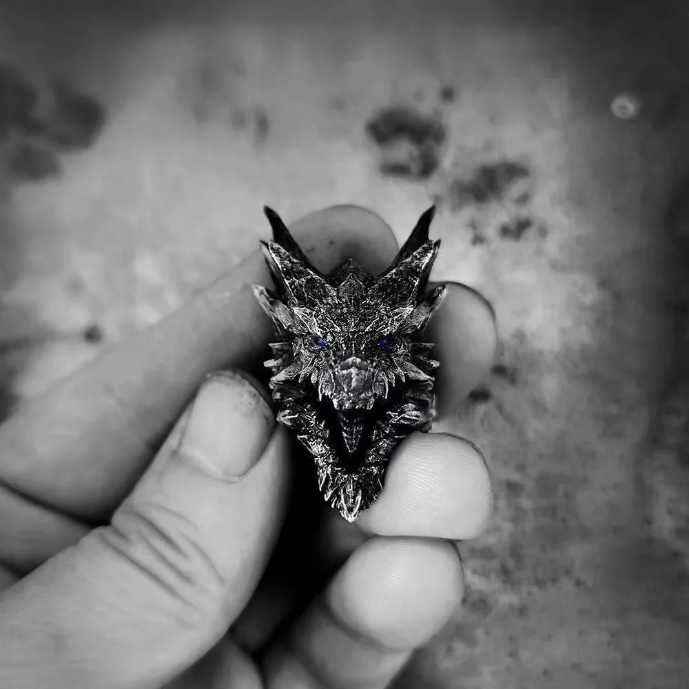 Kushala Daora Dragon of Steel Large Ring for Men Antique Gothic Open Ring Alloy Silver Plated Jewelry Cosplay Accessories Gift