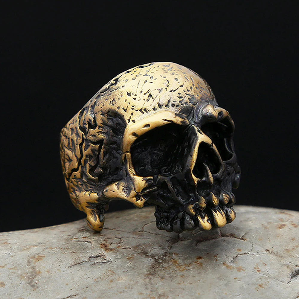 Gothic Punk Brass Skull Rings Hip Hop Rock Vintage Personality Skeleton Ring For Men Women Locomotive Biker Jewelry Dropshipping