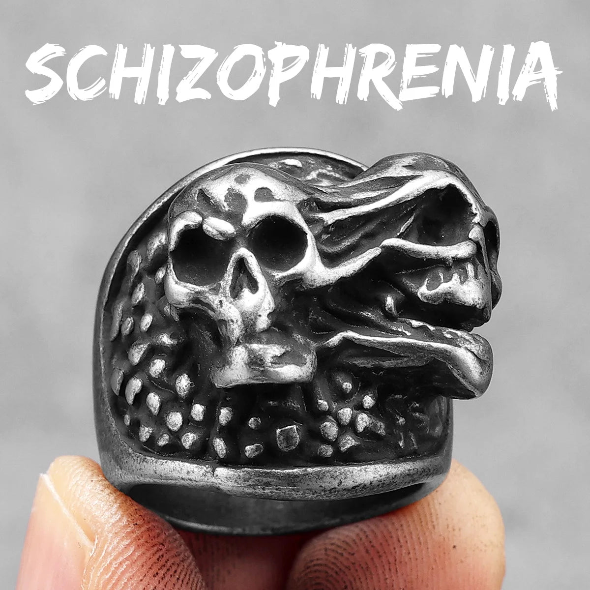 Schizophrenia Skull Men Rings Stainless Steel Women Jewelry Punk Rock Vintage Black Gothic Fashion Accessories Gifts Wholesale
