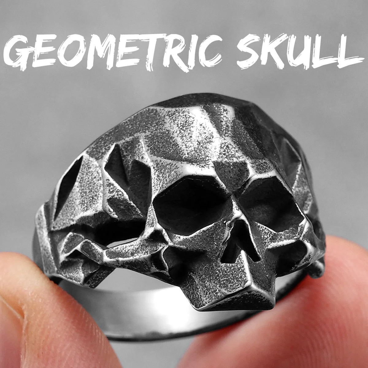 Retro Geometric Skull Men Rings Stainless Steel Women Jewelry Punk Retro New In Rock Fashion Accessories Gift Wholesale