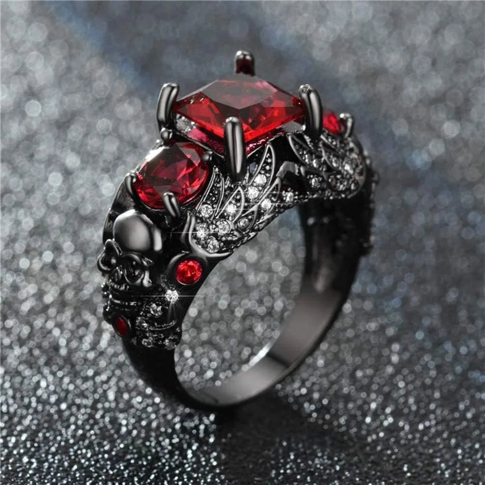 Gothic Jewelry Purple Red Black Crystal Unique Black Skull Rings for Women Halloween Christmas Gifts