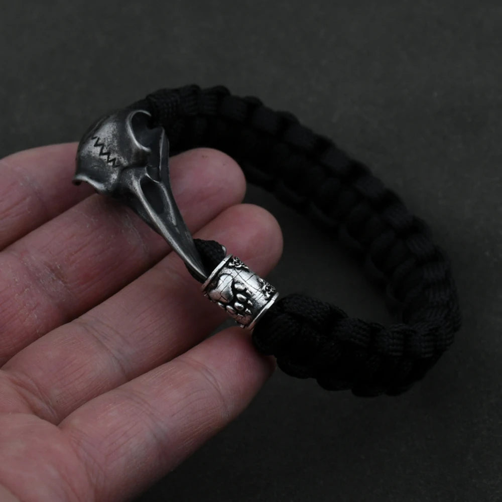 Wicca Skull Rune Bead Bracelet Odin Raven Stainless Steel Viking Bracelet Men Slavic Jewelry Vikings Accessories Vikingos Bangle