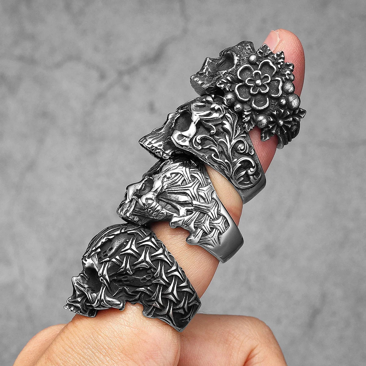 Weave Skull Men Rings Stainless Steel Women Jewelry Punk Rock Vintage Black Gothic Aesthetic Fashion Accessories Gift Wholesale