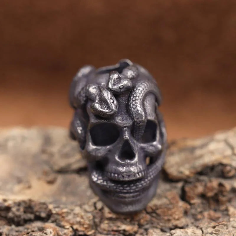 Double Snake Skull Head Brass Knife Bead EDC Outdoor DIY Paracord Accessories Woven Lanyard Pendant Jewelry Punk Bracelet Charms