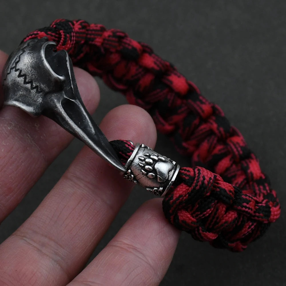 Wicca Skull Rune Bead Bracelet Odin Raven Stainless Steel Viking Bracelet Men Slavic Jewelry Vikings Accessories Vikingos Bangle