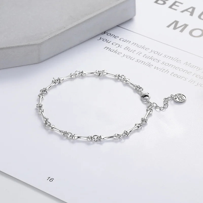 YIZIZAI Gothic Style 100% 925 Sterling Silver Men Women Creative Retro Skull Bone Chain Bracelet For Halloween party