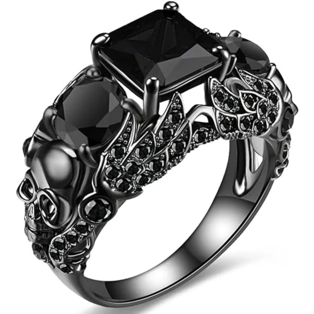 Gothic Jewelry Purple Red Black Crystal Unique Black Skull Rings for Women Halloween Christmas Gifts