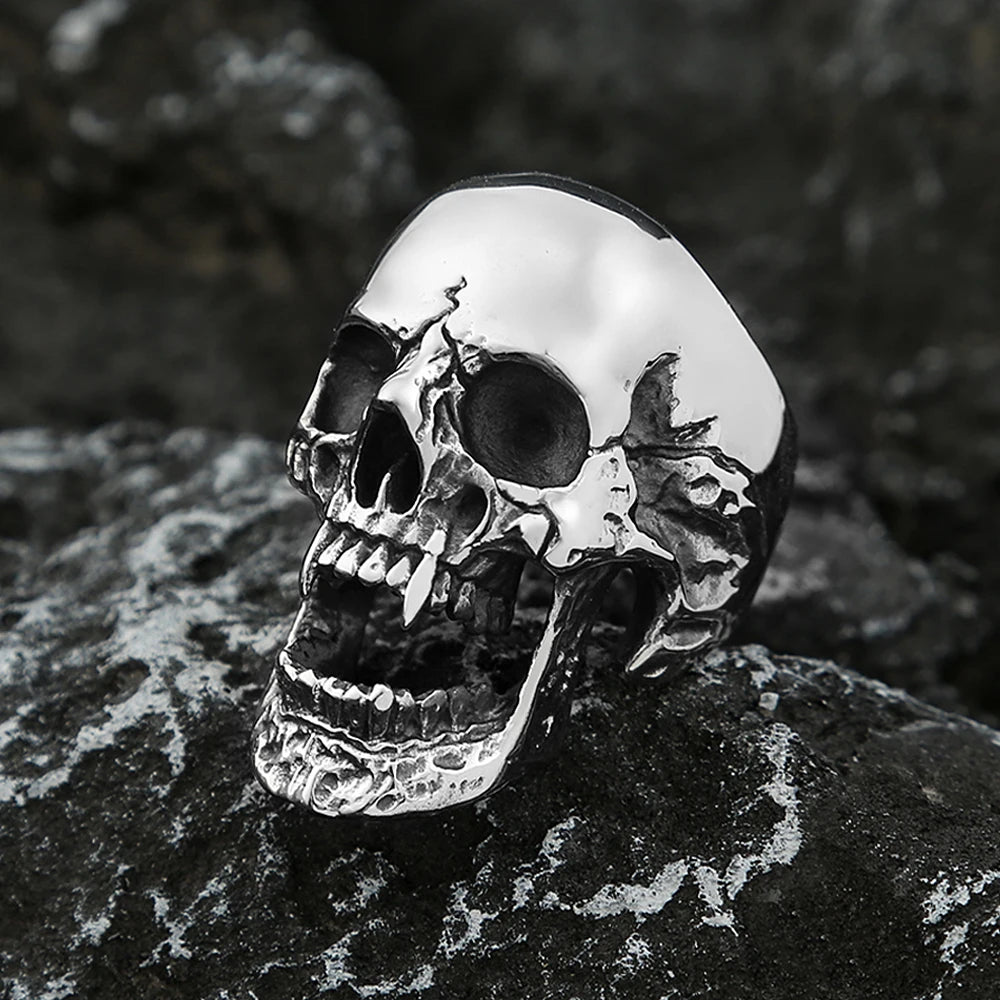 High Polish Gothic Vampire Skull Rings For Men Heavy Skull Stainless Steel Biker Ring Punk Motorcyclist Jewelry Gift Size 7-15