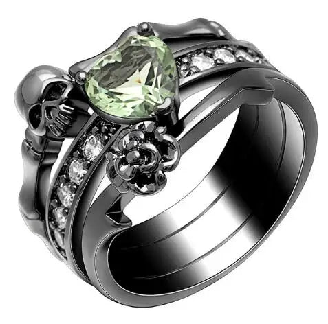 Gothic Skull Finger Black Gold Color wedding rings sets For Women Girl Red Heart CZ Rose Flower Trendy Jewelry Gift rings