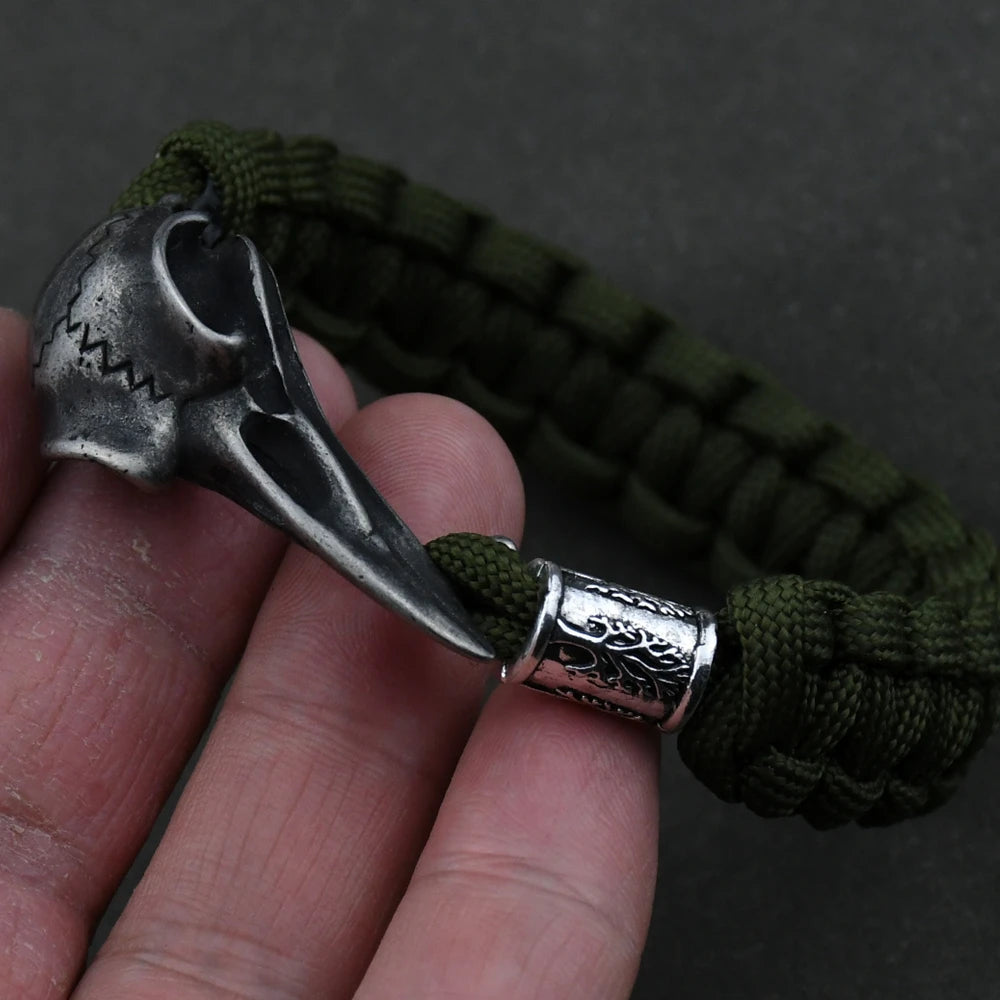 Wicca Skull Rune Bead Bracelet Odin Raven Stainless Steel Viking Bracelet Men Slavic Jewelry Vikings Accessories Vikingos Bangle