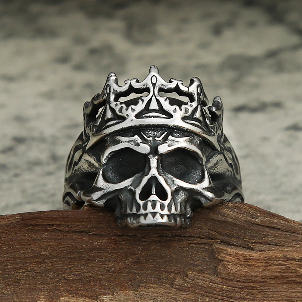 Gothic Vintage Stainless Steel Crown Skull Ring For Men Boys Punk Skull Rings Hip Hop Biker Mens Fashion Jewelry Gift Wholesale