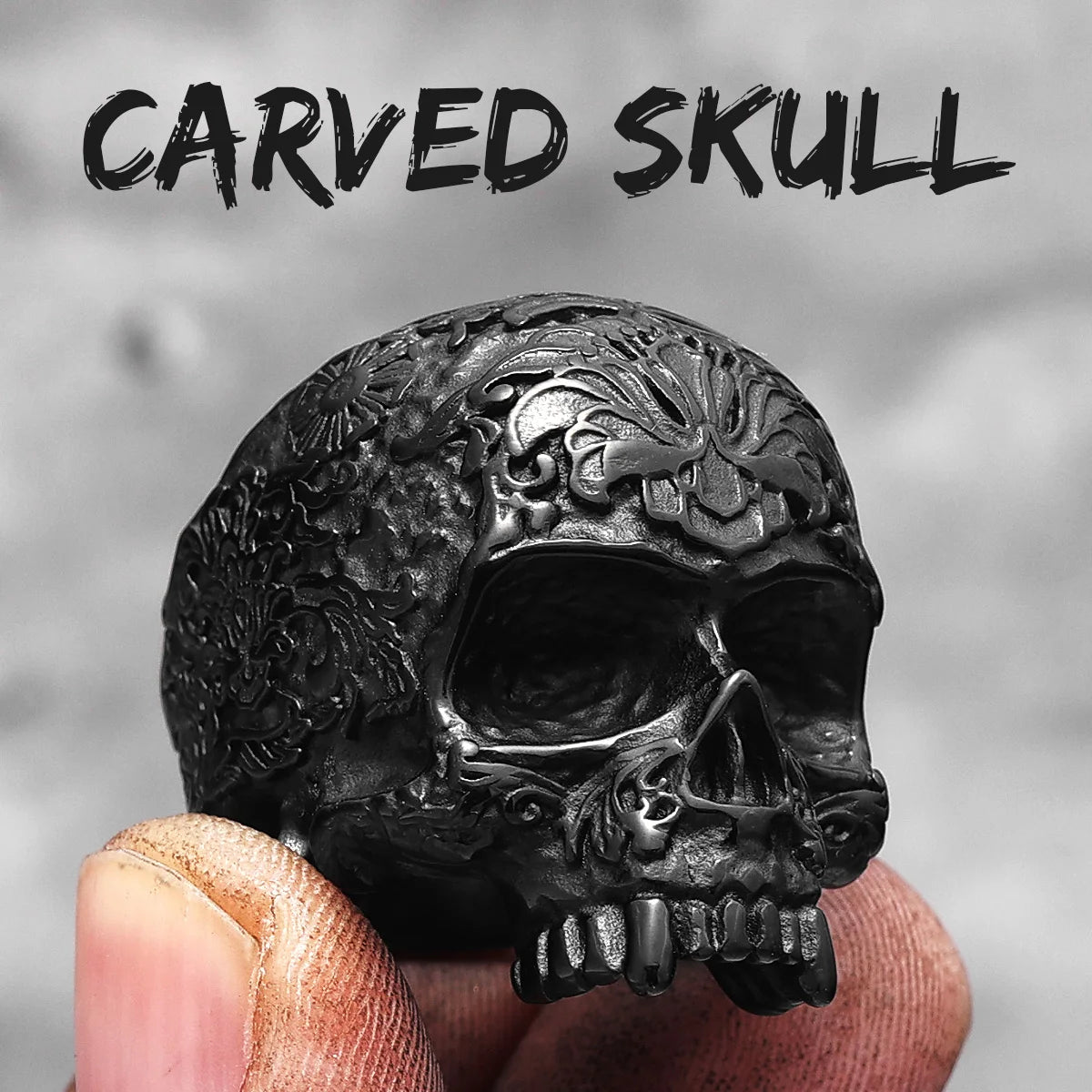 Vintage Carved Skull Stainless Steel Mens Rings Punk Gothic Halloween for Male Boyfriend Biker Jewelry Creativity Gift Wholesale