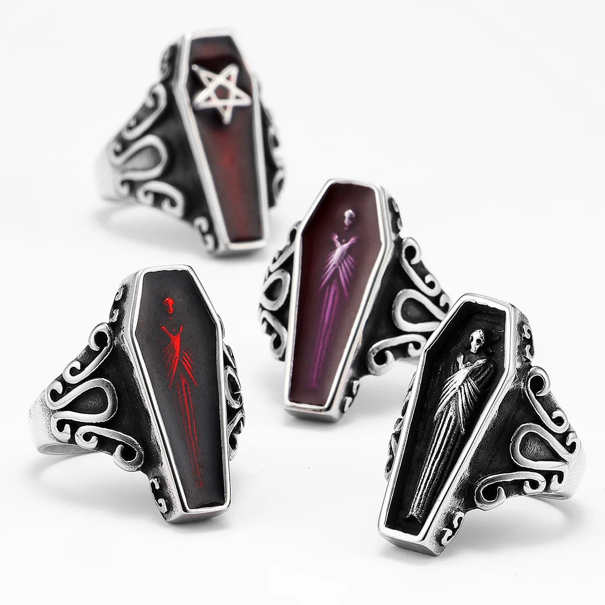 Gothic Mummy Vampire Coffin Men Rings Stainless Steel Women Jewelry Punk Rock Cool Stuff Fashion Accessories Gift Wholesale