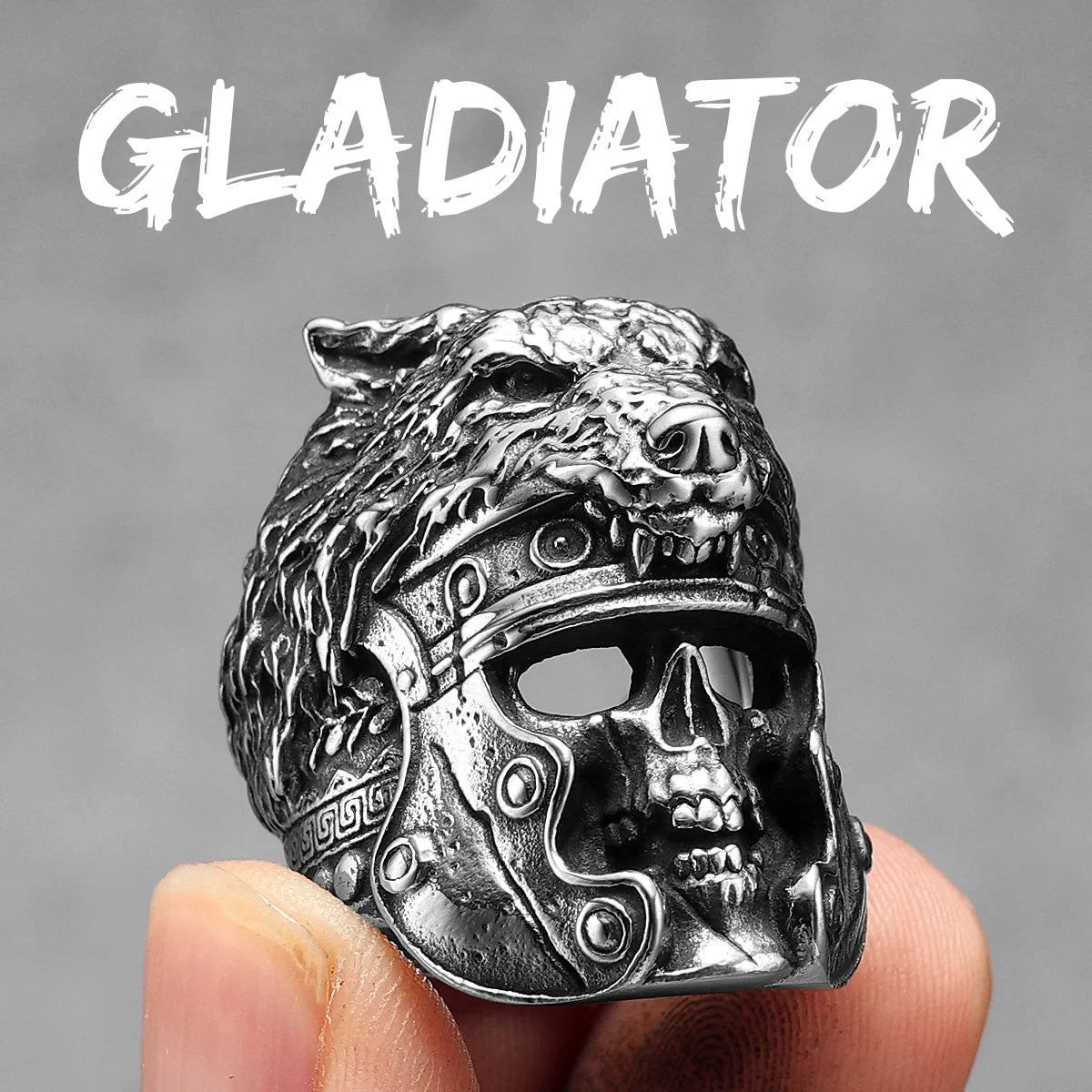 Gladiator Wolf Skull Men Rings Stainless Steel Women Jewelry Vintage Punk Rock Cool Stuff Fashion Accessories Gift Wholesale
