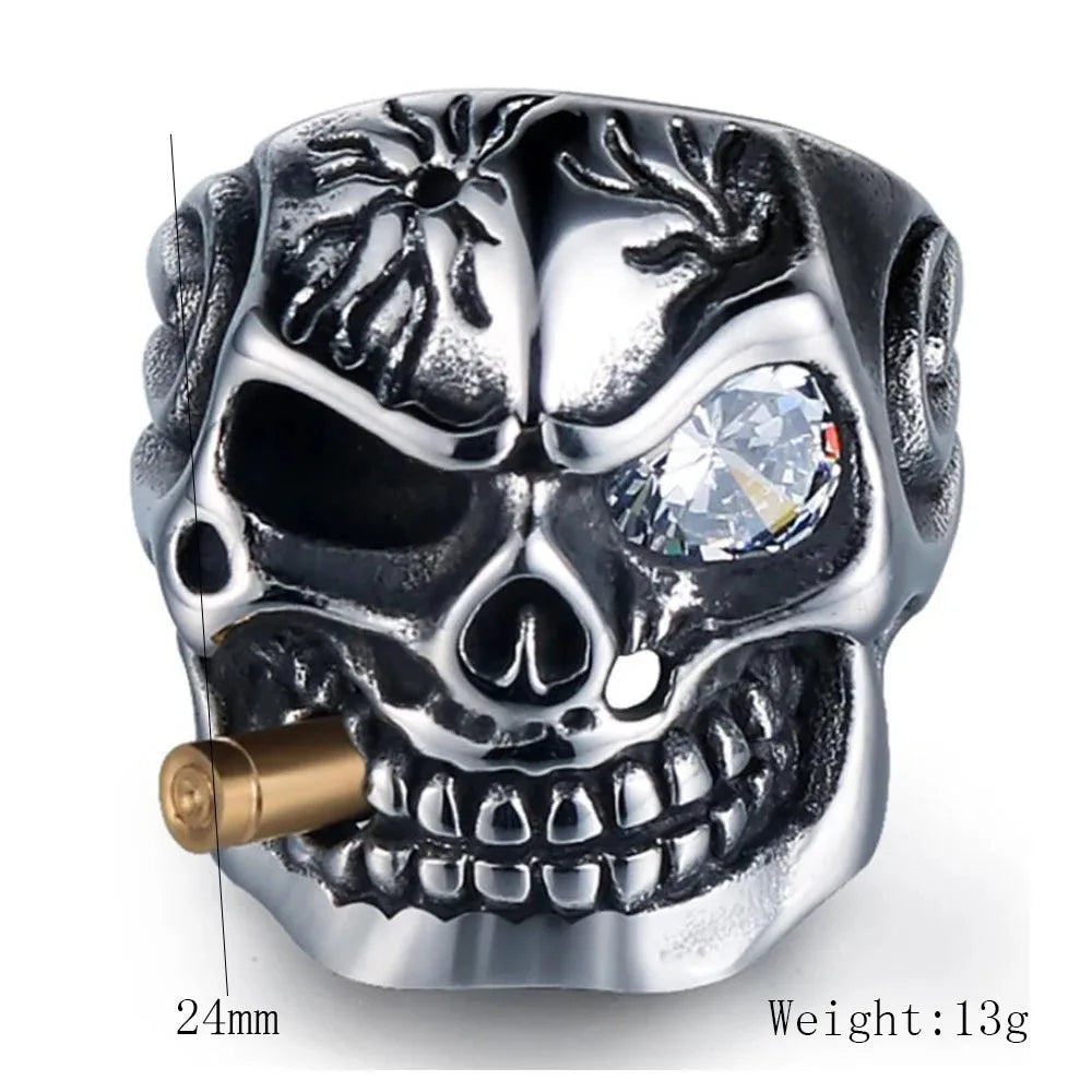 Punk Jewellery 316L Stainless Steel Men Ring Vintage Viking Skeleton Finger Band Rings With Crystal Eye Men's Jewelry Wholesale