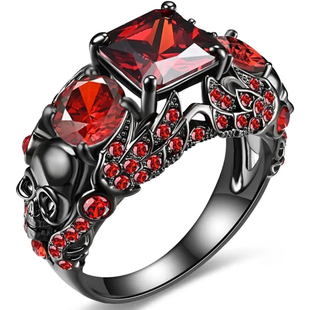 Gothic Jewelry Purple Red Black Crystal Unique Black Skull Rings for Women Halloween Christmas Gifts