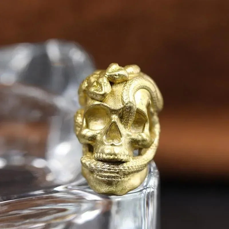 Double Snake Skull Head Brass Knife Bead EDC Outdoor DIY Paracord Accessories Woven Lanyard Pendant Jewelry Punk Bracelet Charms