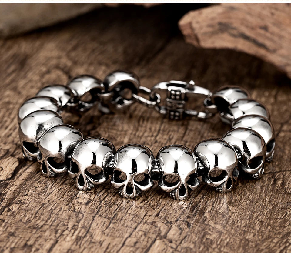 Male Minimalist Skull Bracelet Men And Women's Retro Punk Totem Stainless Steel Bangle Boy Creative glossy ghost head Hand chain