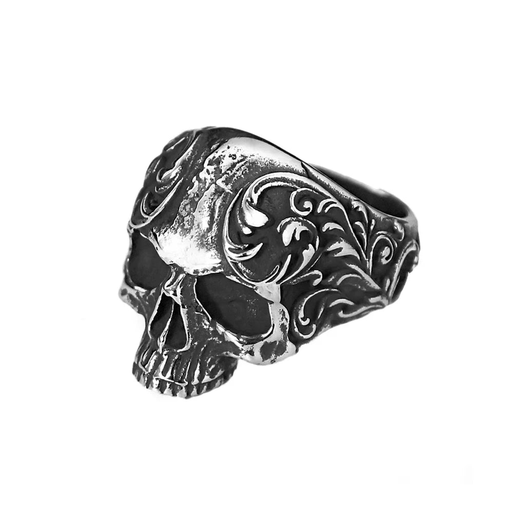 Fashion Vintage Gothic Carved Skull Ring for Men Women Punk Hip Hop 316L Stainless Steel Skull Rings Biker Amulet Jewelry