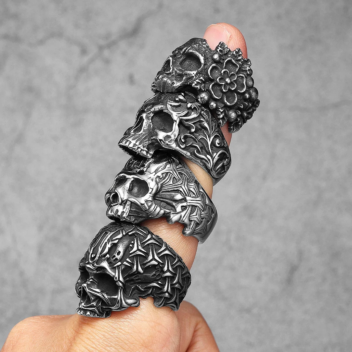 Weave Skull Men Rings Stainless Steel Women Jewelry Punk Rock Vintage Black Gothic Aesthetic Fashion Accessories Gift Wholesale