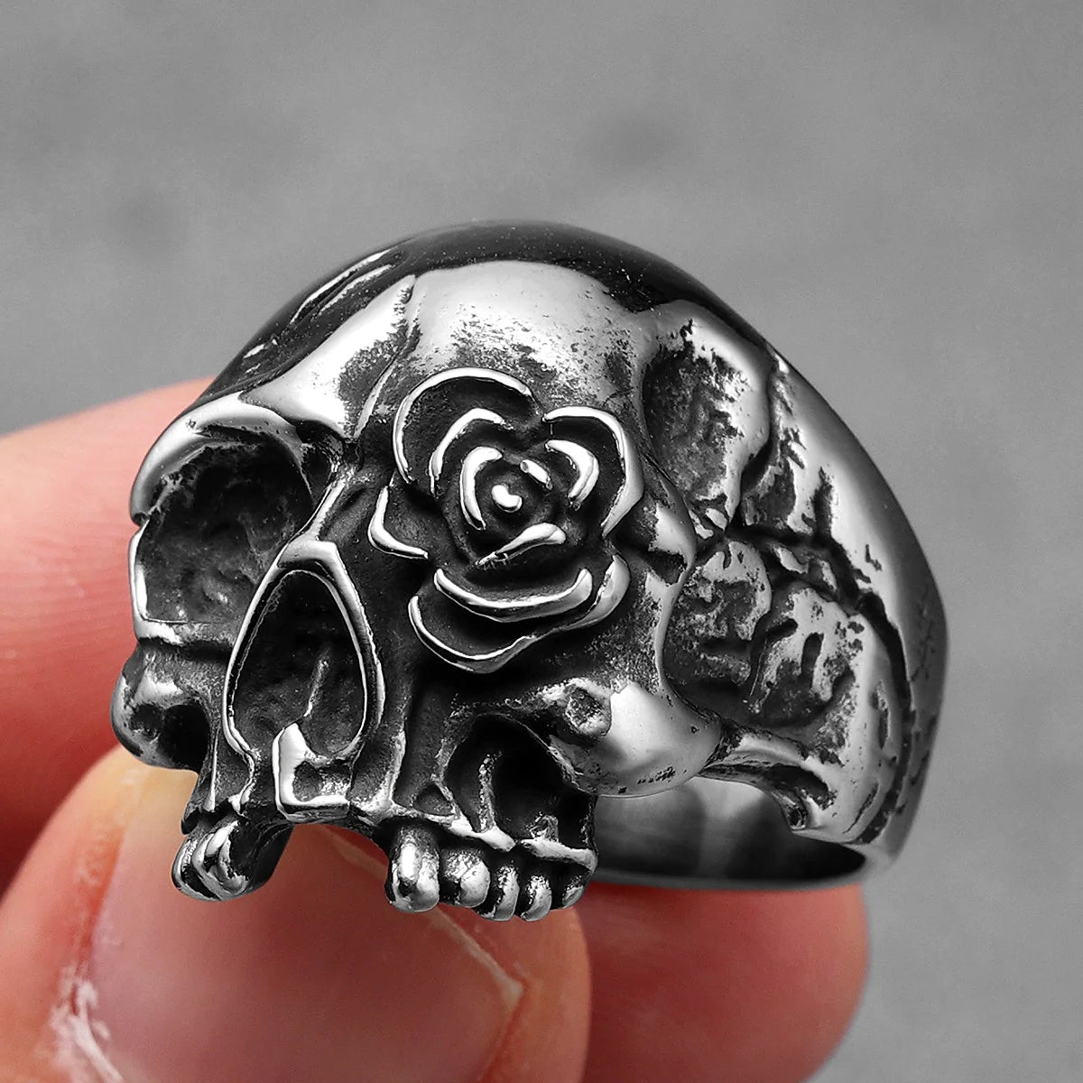 Rose Skull Stainless Steel Men Rings Punk New In For Male Women Fashion Jewelry Creativity Gift Wholesale Dropshiping