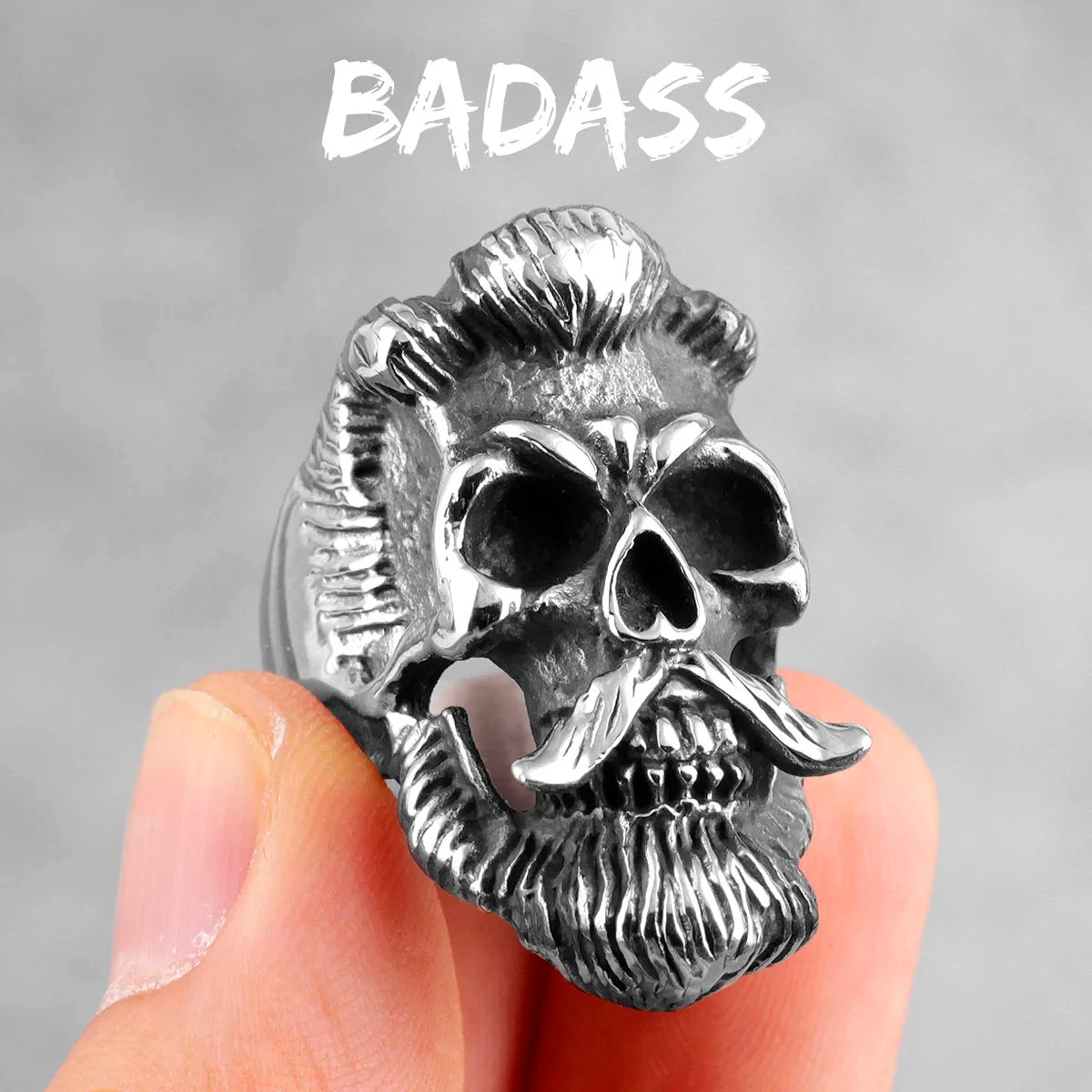 Big Beard Hippie Skull Stainless Steel Mens Rings Punk Hip Hop Cool for Male Boyfriend Biker Jewelry Creativity Gift Wholesale