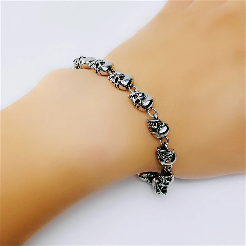 Retro Gothic Metal Skull Ghost Head Bracelet For Men Punk Charm Hip Hop Rock Knight Bracelet/Body Chain Accessory Gift