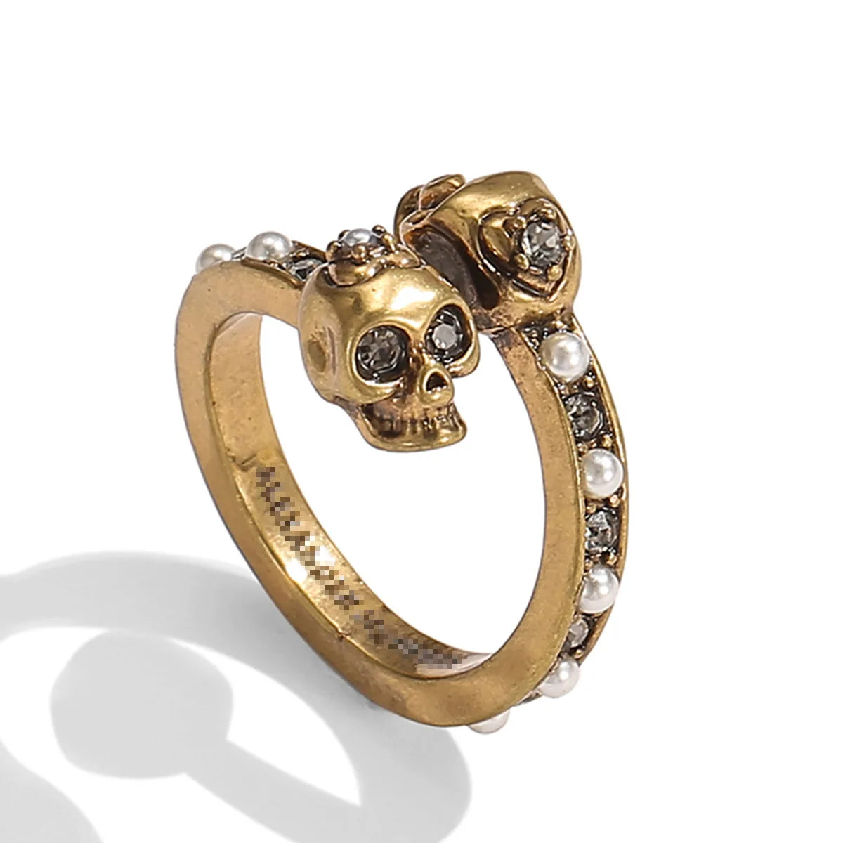 Fashion Crystal Pearl Heart Skull Open Ring Hip Hop Hipster Copper Gold Plated Ring