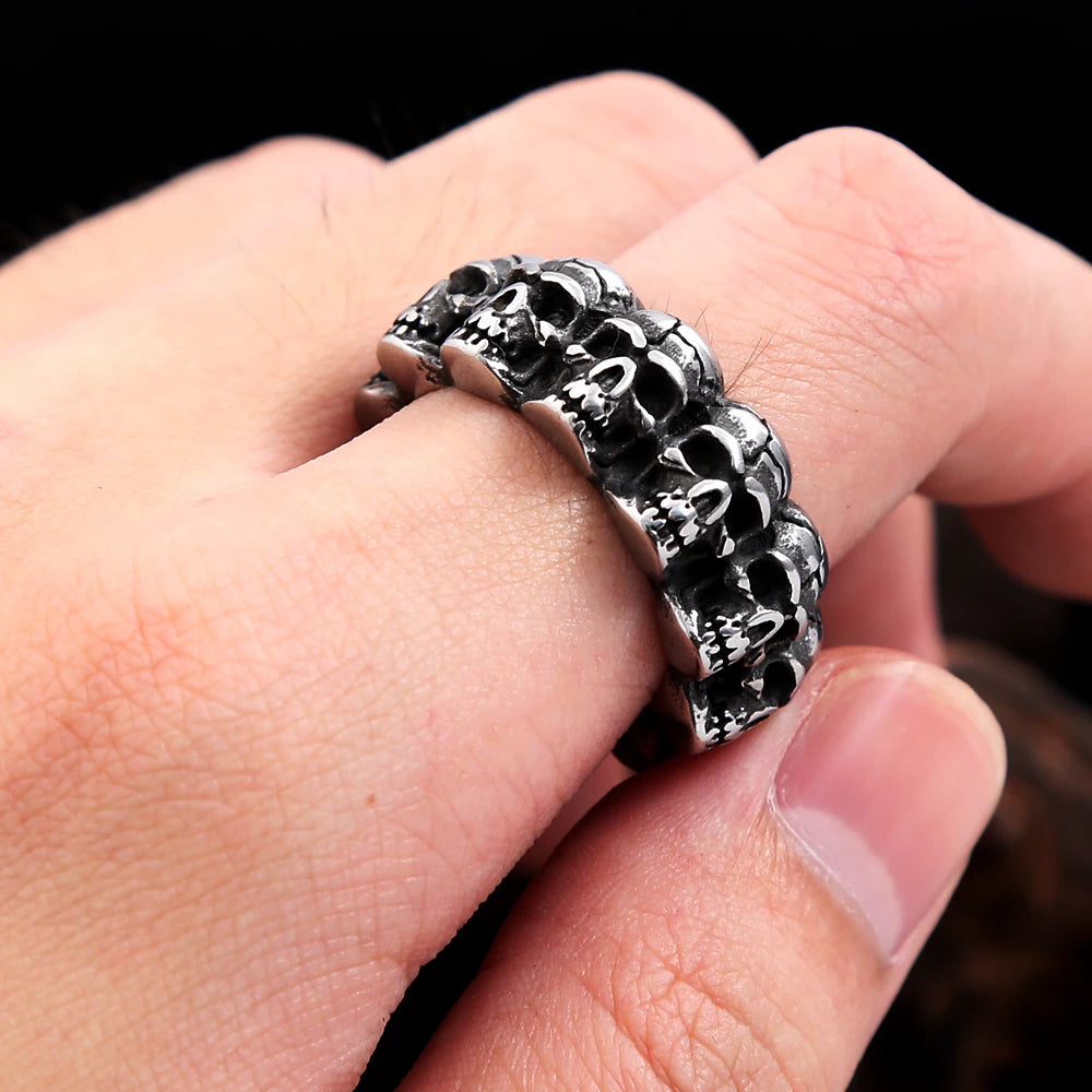 Gothic Vintage Stainless Steel Skull Ring For Men Boys Punk Rock Hip Hop Skull Rings Fashion Party Jewelry Gifts Dropshipping