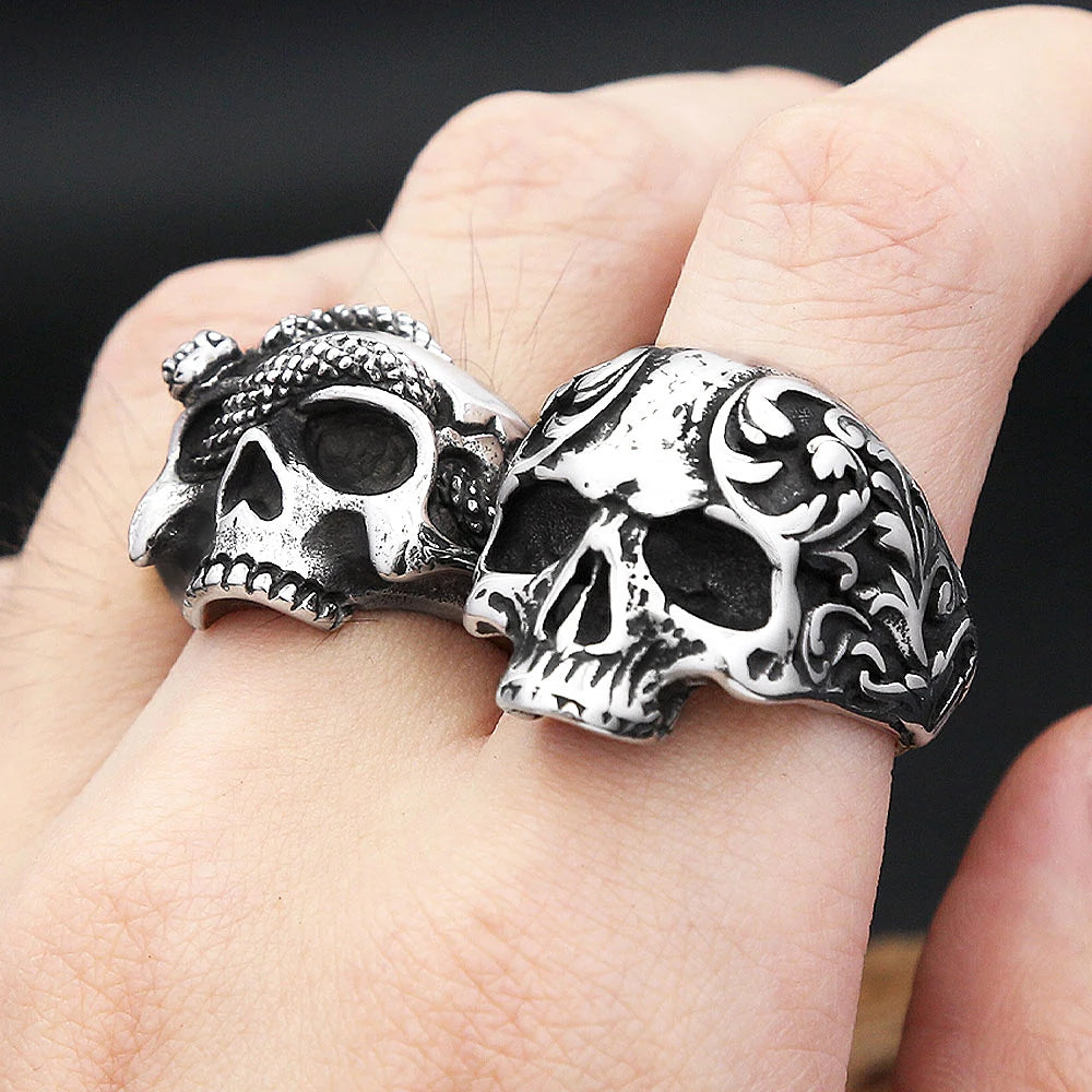 Vintage Gothic 316L Stainless Steel Skull Rings For Men Women Punk Hip Hop Motorcycle Band Jewelry Halloween Gifts Dropshipping