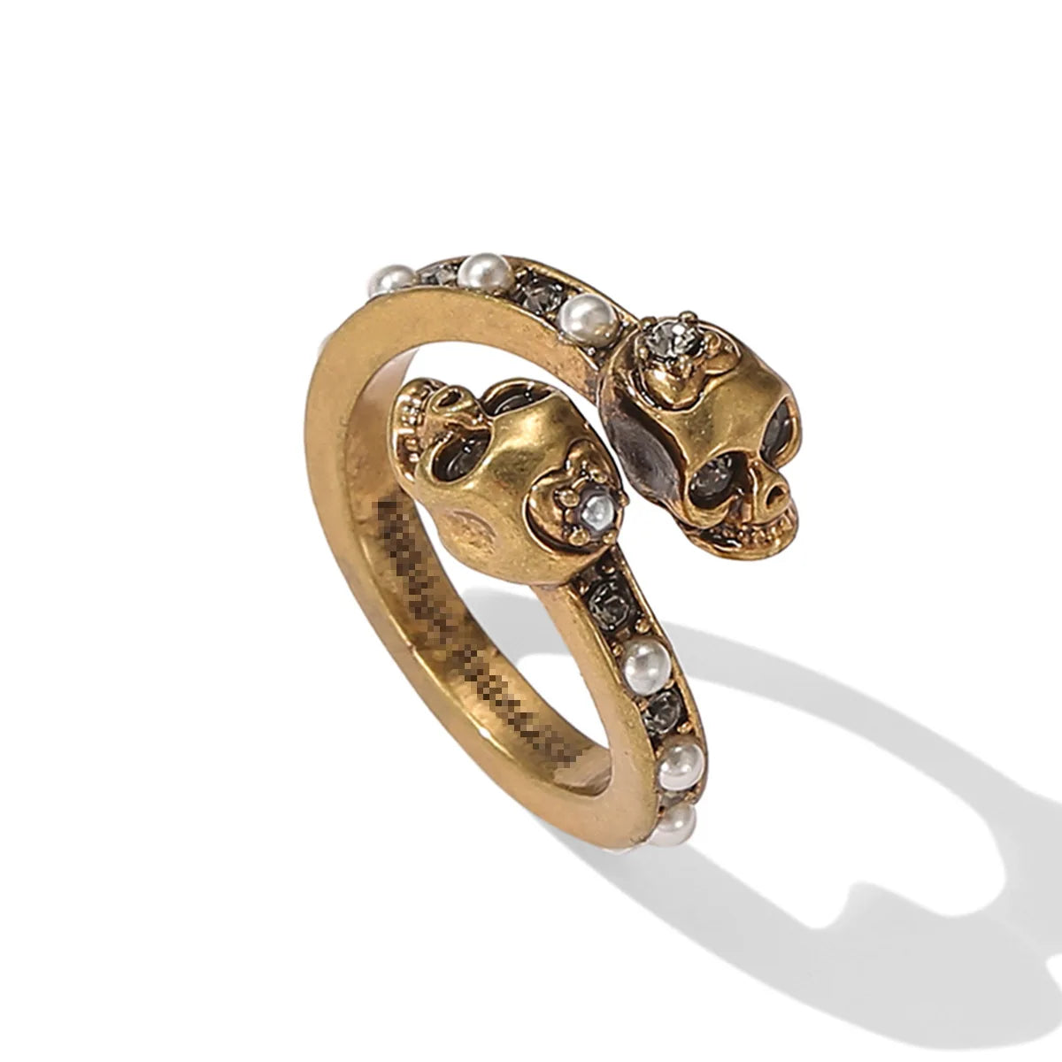 Fashion Crystal Pearl Heart Skull Open Ring Hip Hop Hipster Copper Gold Plated Ring