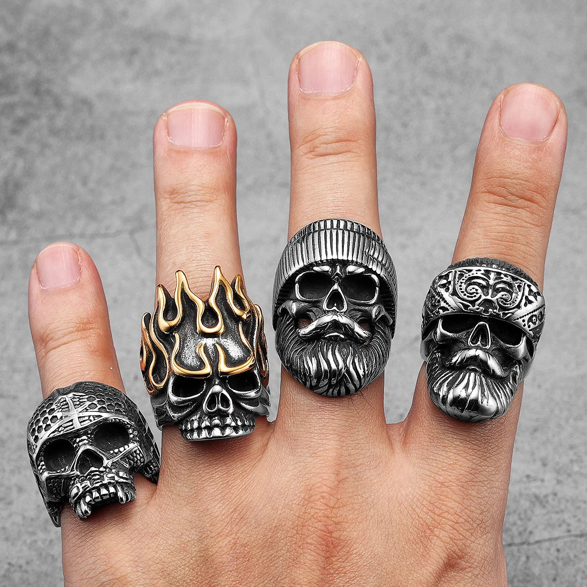 Hippie Skull Rider Men Rings Stainless Steel Women Jewelry Punk Retro New In Rock Fashion Accessories Gift Wholesale Dropshiping